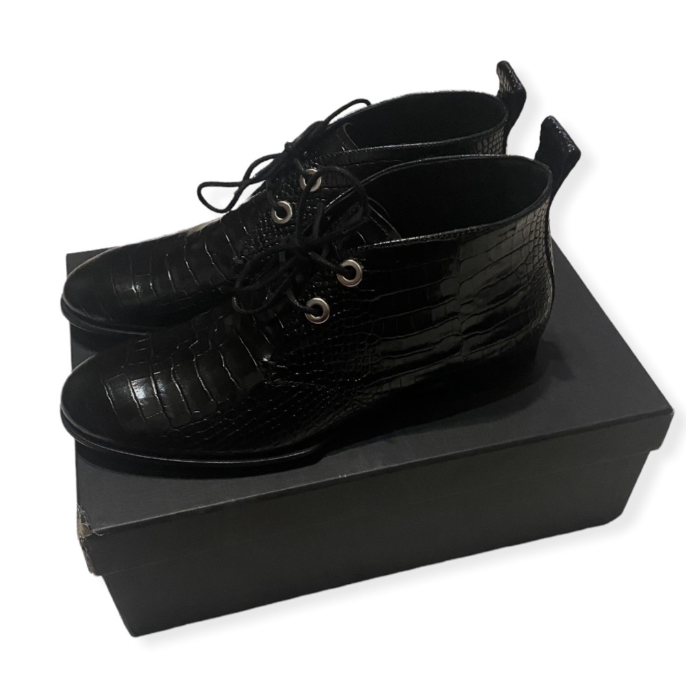 Rag & Bone Audrey Desert Boot Black Croco Leather size 7.5